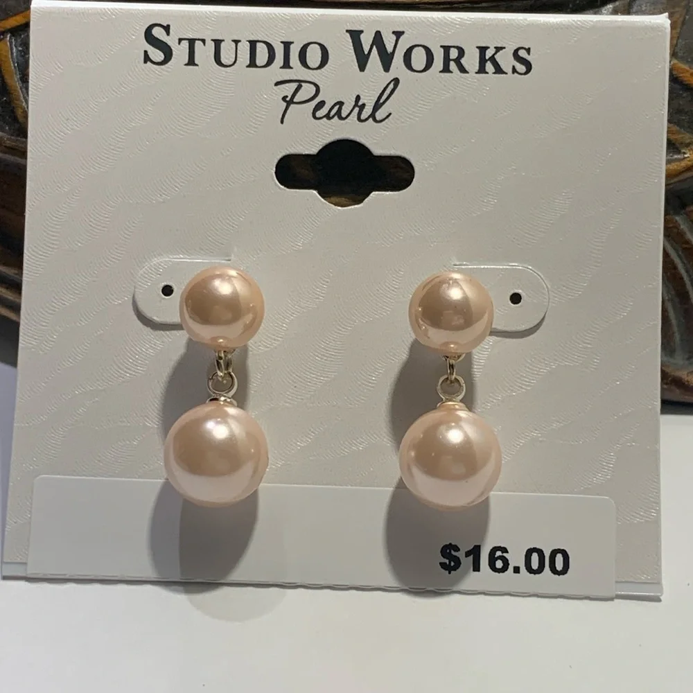 Studio Works Pink Faux Pearl Pierce Earrings